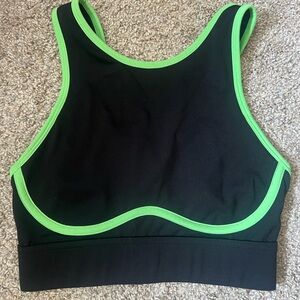 Fabletics Black Sports Bra with Bright Green Trim